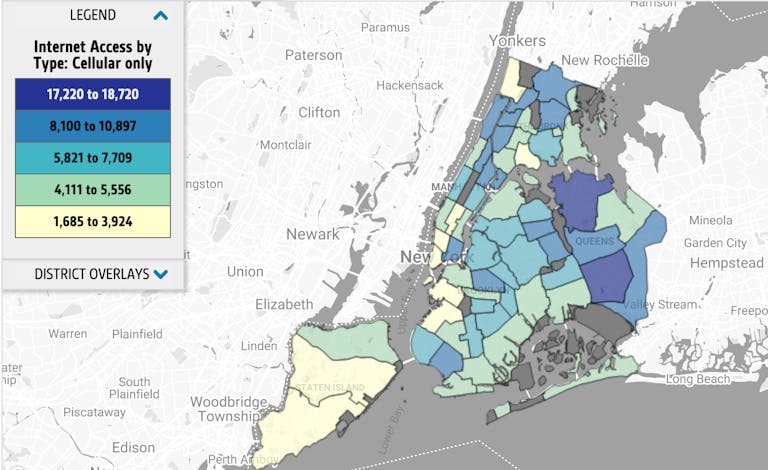 map of cellular only internet access in NYC