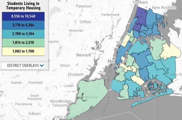 screenshot of map showing students in temporary housing