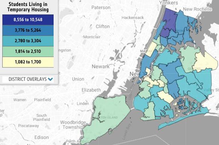 screenshot of map showing students in temporary housing